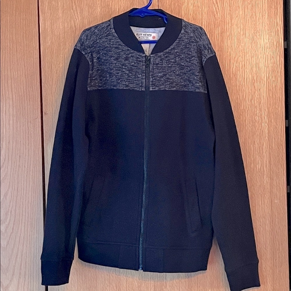 NEW Ruff Hewn MEDIUM 10/12 Boy's zip up sweatshirt jacket black gray fleece back